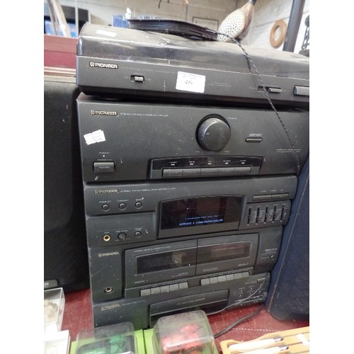 489 - PIONEER HIFI SYSTEM. STEREO TURNTABLE. CD DECK RECIEVER, STEREO TUNER, DOUBLE CASSETTE DECK, CD PLAY... 