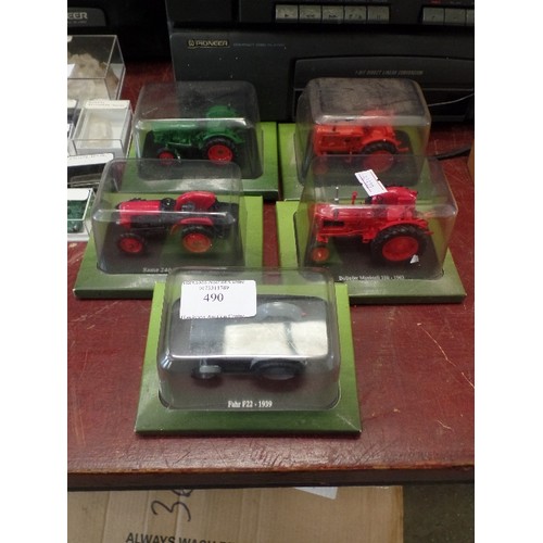 490 - COLLECTION OF 5 BOXED HACHETTE PARTWORKS DIE-CAST TRACTORS.