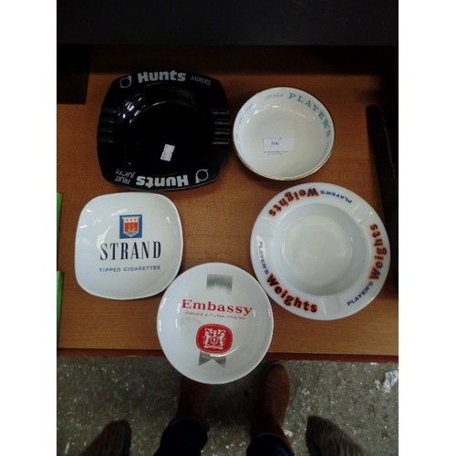 506 - 5 X BRANDED ADVERTISING PUB ASHTRAYS. PLAYERS WEIGHTS, EMBASSY, STRAND TIPPED CIGS, PLAYERS, HUNTS M... 