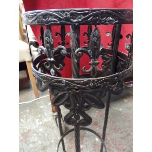 483 - METALWORK DECORATIVE PLANT STAND. PAINTED BLACK.