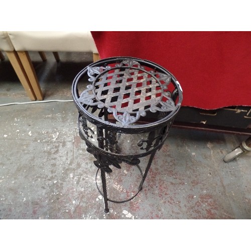 483 - METALWORK DECORATIVE PLANT STAND. PAINTED BLACK.