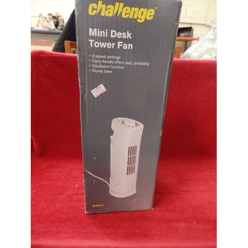 484 - BOXED CHALLENGE MINI DESK TOWER FAN.