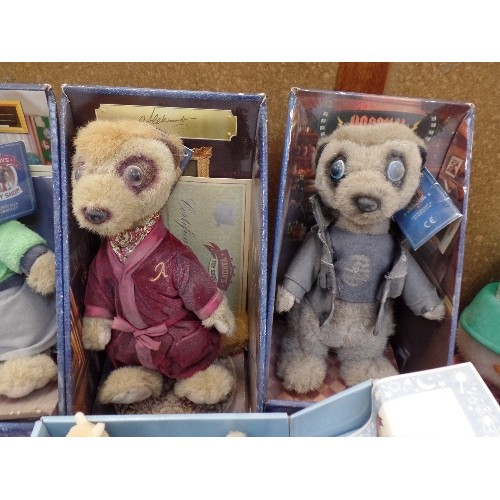 718 - 6 X COMPARE THE MARKET MEERKATS. ORIGINAL BOXES,  WITH CERTS OF AUTH.