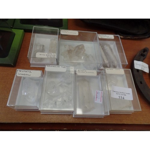 534 - QUANTITY OF BOXED GEMSTONES, INC QUARTZ SLAB, QUARTZ ACTIVATOR, QUARTZ WINDOW ETC.