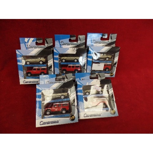 533 - 5 X BOXED CARARAMA RANGE ROVER AND LANDROVER DEFENDER.