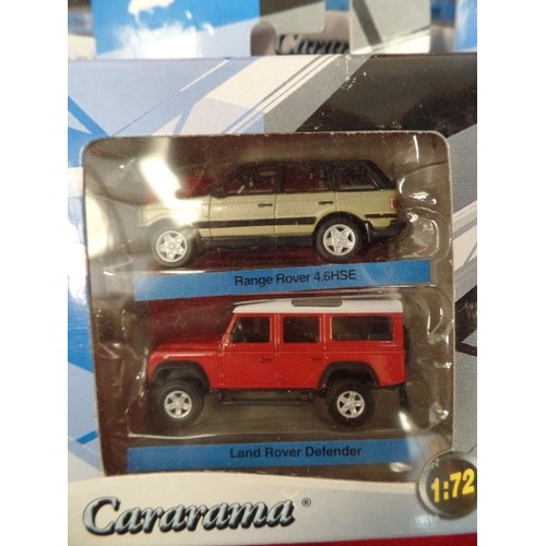 533 - 5 X BOXED CARARAMA RANGE ROVER AND LANDROVER DEFENDER.