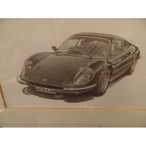 523 - FRAMED/GLAZED FERRARI THEMED PHOTOGRAPHS AND IMAGES.