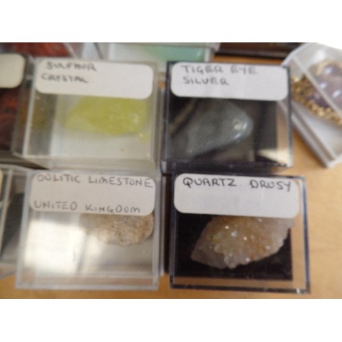 552 - COLLECTION OF BOXED GEMSTONES, INC AMETHYST, DESERT-ROSE, HOWLITE, BLUE OPAL, MOSS AGATE ETC