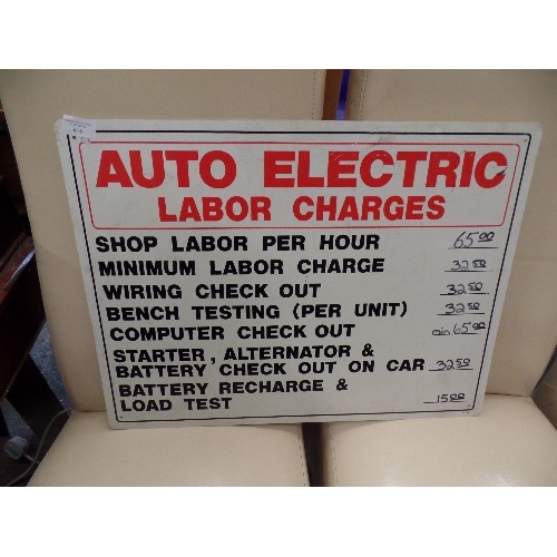 616 - AUTO ELECTRIC LABOR CHARGE SIGN.