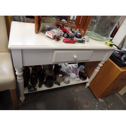 622 - WHITE PAINTED SINGLE DRAWER CONSOLE TABLE WITH SHELF BELOW