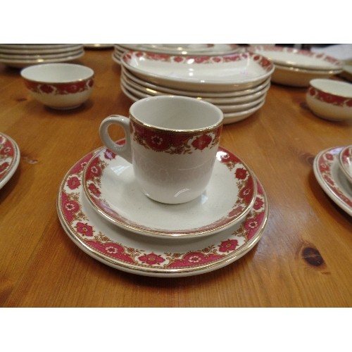 672 - MADDOCK ROYAL VITREOUS TEA AND DINNER SET, FOR 6 PEOPLE, WITH PINK FLORAL DECORATION.