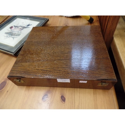 676 - OAK CANTEEN CUTLERY BOX, WITH CUTLERY.