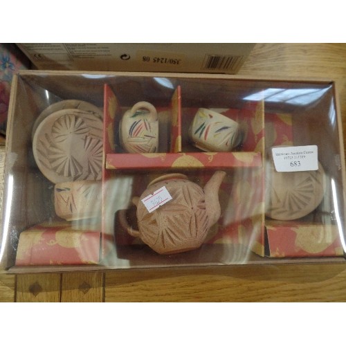 683 - SMALL UNGLAZED TERRACOTTA TEA SET. IN BOX