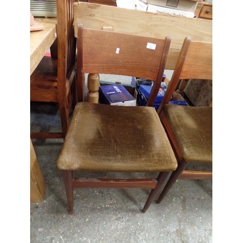 690 - SET OF 4 RETRO TEAK G-PLAN STYLE DINING CHAIRS WITH BROWN DRALON SEATS.