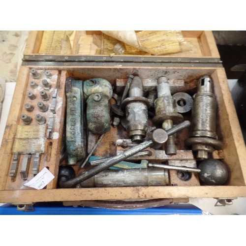 692 - ENGINEERING BOX OF COUNTERBORE TOOLS, CUTTER AND PILOTS. CONTAINED IN WOODEN BOX.