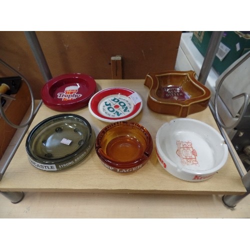6 X BEER ADVERTISING ASHTRAYS. HARP LAGER, KRONENBERG, NEWCASTLE BROWN