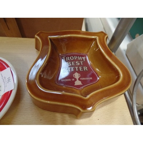 6 X BEER ADVERTISING ASHTRAYS. HARP LAGER, KRONENBERG, NEWCASTLE BROWN