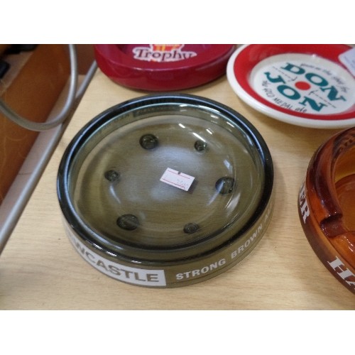6 X BEER ADVERTISING ASHTRAYS. HARP LAGER, KRONENBERG, NEWCASTLE BROWN