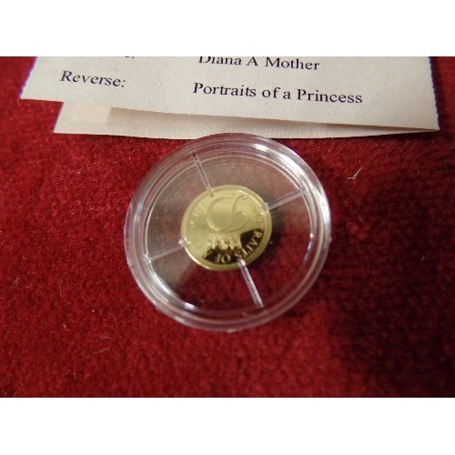 9 - 14CT GOLD DIANA A MOTHER PROOF COIN 11MM DIA 0.5G