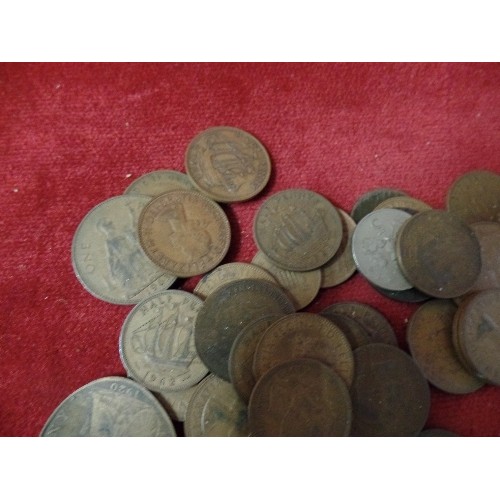 22 - BOX OF OLD COINS MOSTLY PENNYS AND HALF PENNYS WITH ONE FROM 1700