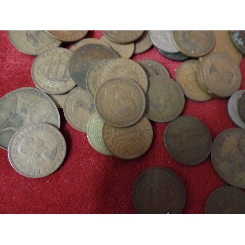 22 - BOX OF OLD COINS MOSTLY PENNYS AND HALF PENNYS WITH ONE FROM 1700