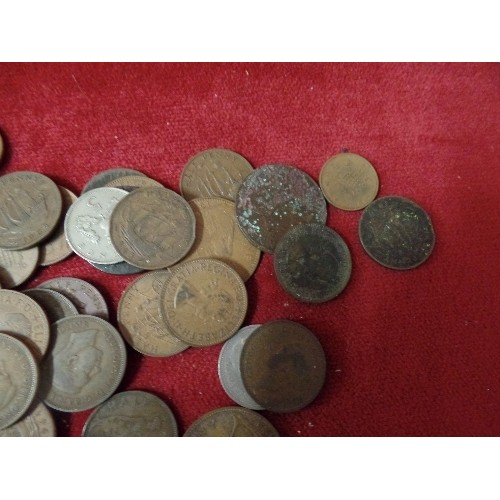 22 - BOX OF OLD COINS MOSTLY PENNYS AND HALF PENNYS WITH ONE FROM 1700