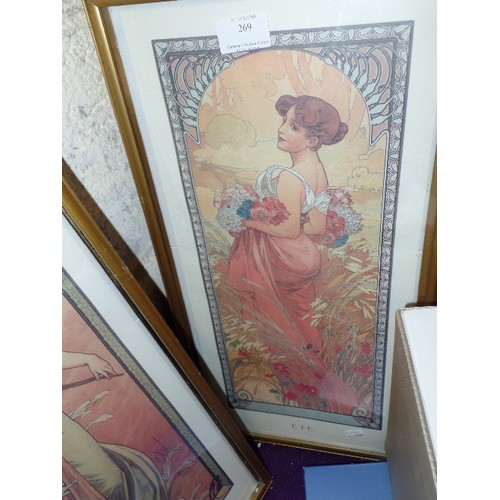 269 - PAIR OF ART-NOUVEAU STYLE PRINTS 'PRINTEMPS' AND 'ETE' FRAMED/GLAZED.