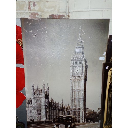 261 - LARGE CANVAS 'SEPIA-COLOURED'  PHOTOGRAPH OF WESTMINSTER-BIG BEN, HOUSES OF PARLIAMENT, WITH BLACK C... 