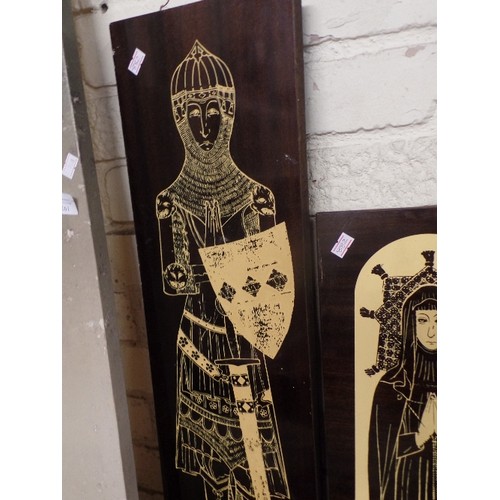 260 - 2 X WALL PANELS. ECCLESIASTICAL BRASS-RUBBING STYLE IMAGES. GOLD/BLACK