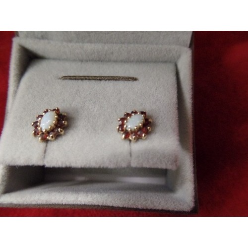 40 - 9CT GOLD OPAL AND RED GARNET EARRINGS