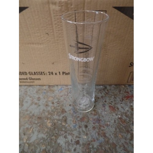 208 - BOX OF 22 X BRAND-NEW STRONGBOW BRANDED TALL PINT GLASSES.