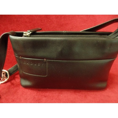 228 - SMALL RADLEY BLACK LEATHER SHOUDER BAG. NEW CONDITION.