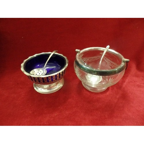 251 - VINTAGE SILVER-PLATED ITEMS. BON-BON DISHES, BLUE & CUT-GLASS DISHES WITH PLATED EDGE AND HANDLES, L... 