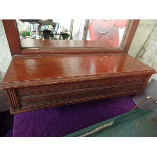 265 - VINTAGE WALL MIRROR WITH HINGED LID STORAGE COMPARTMENT.