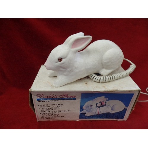 571 - BOXED WHITE RABBIT PHONE. MODEL RF-8008