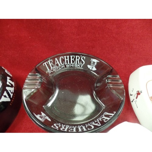 572 - 5 X WHISKY ADVERTISING ASHTRAYS. BELLS, JOHNNY WALKER, TEACHERS, GRANTS, AND VAT 69.