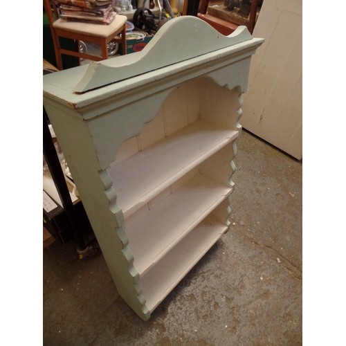 634 - PLAIN PAINTED KITCHEN SHELF UNIT. IN DUCK-EGG GREEN AND CREAM