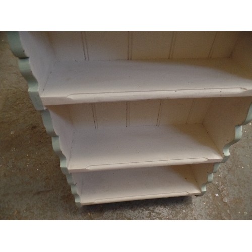 634 - PLAIN PAINTED KITCHEN SHELF UNIT. IN DUCK-EGG GREEN AND CREAM