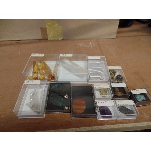 638 - QUANTITY OF BOXED GEMSTONES. INC TIGER-EYE, BASALT, ORSIDION, SNOWFLAKE, QUARTZ ETC.