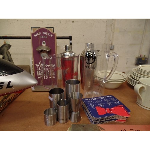 QUANTITY OF BREWERIANA. 2 COCKTAIL SHAKERS , 1 SMIRNOFF, 1 JAMES BOND