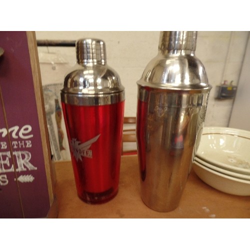 QUANTITY OF BREWERIANA. 2 COCKTAIL SHAKERS , 1 SMIRNOFF, 1 JAMES BOND