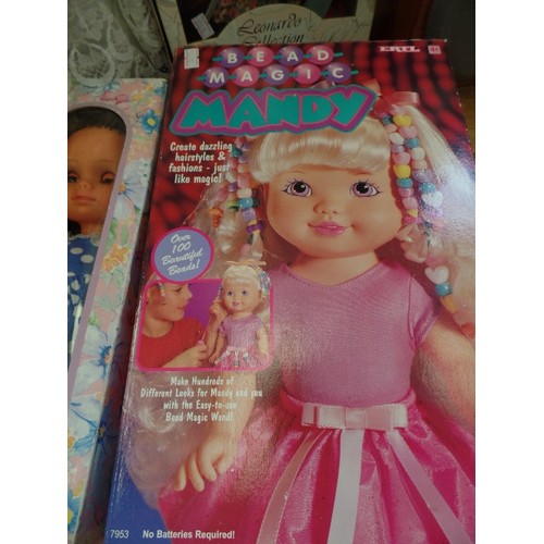 682 - 3 BOXED COLLECTORS DOLLS. AND A BEAD MAGIC MANDY.