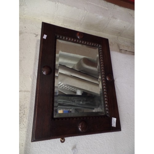 791 - VINTAGE DARK STAINED OAK MIRROR