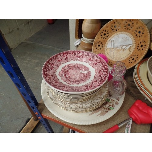 789 - SHELF OF MIXED CHINA TO INCLUDE 2 MUSTARD JARS FROM COLMANS AND THE MUSTARD SHOP, PART RETRO TEA SET... 