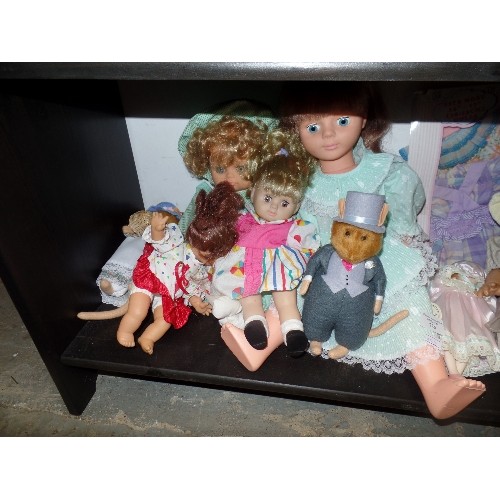 786 - SHELF OF MIXED COLLECTORS AND OTHER DOLLS AND A BOXED 4 DOLLS FASHION DRESSES