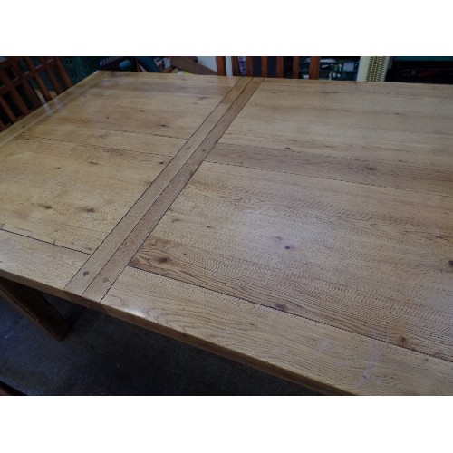 688 - VERY HEAVY OAK EXTENDING RECTANGULAR DINING TABLE.