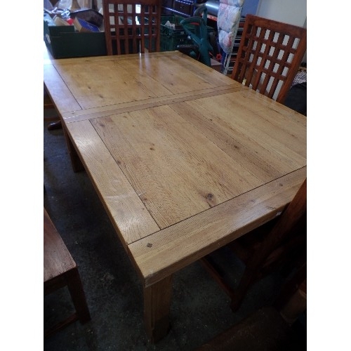 688 - VERY HEAVY OAK EXTENDING RECTANGULAR DINING TABLE.