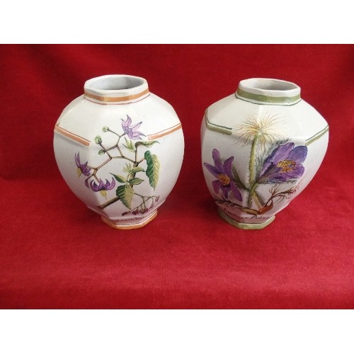 548A - 2 TERRACOTTA PAINTED VASES SOLANUM DULCAMARS AND ANEMONE PULSATILLA FLOWER DECORATION