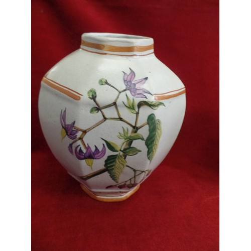 548A - 2 TERRACOTTA PAINTED VASES SOLANUM DULCAMARS AND ANEMONE PULSATILLA FLOWER DECORATION