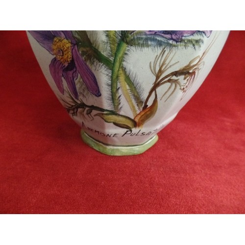 548A - 2 TERRACOTTA PAINTED VASES SOLANUM DULCAMARS AND ANEMONE PULSATILLA FLOWER DECORATION